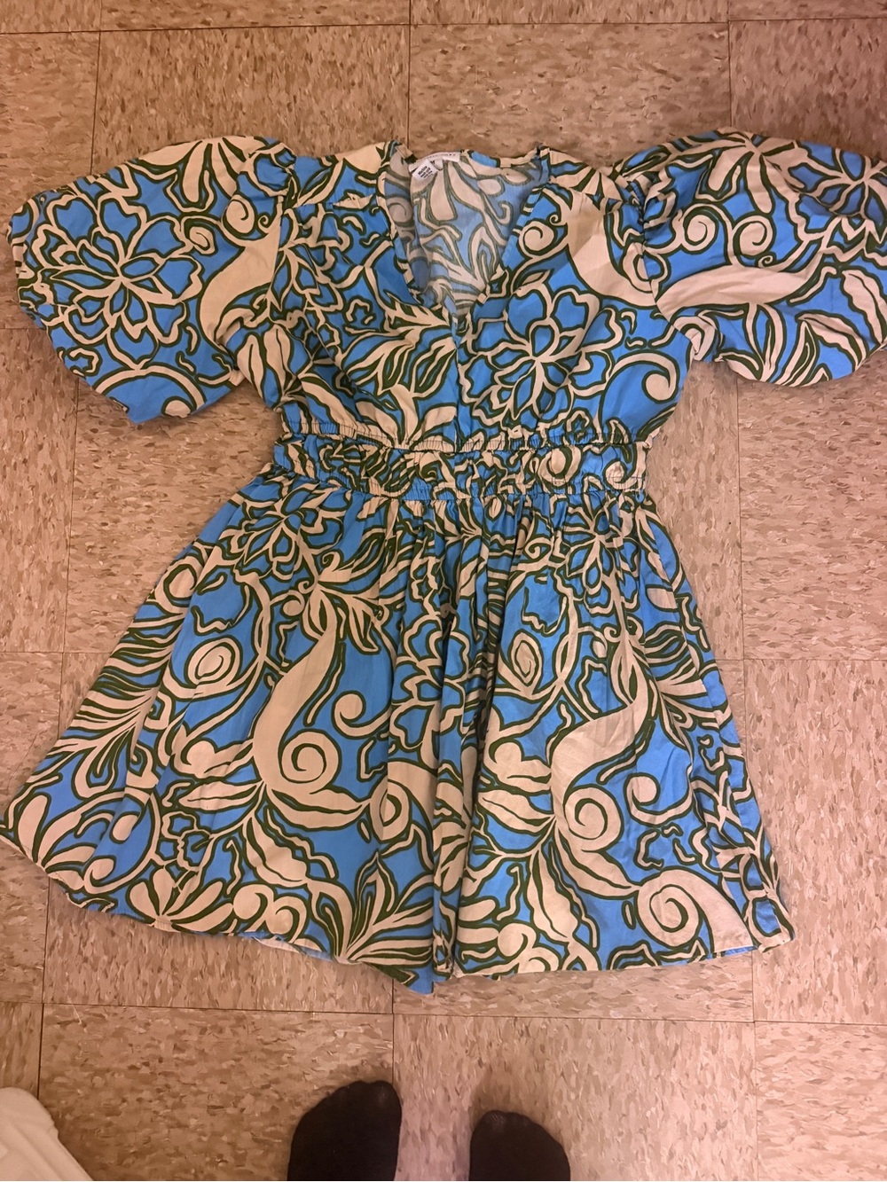 & Other Stories Blue Cream Floral Puff-Sleeve Kids Dress